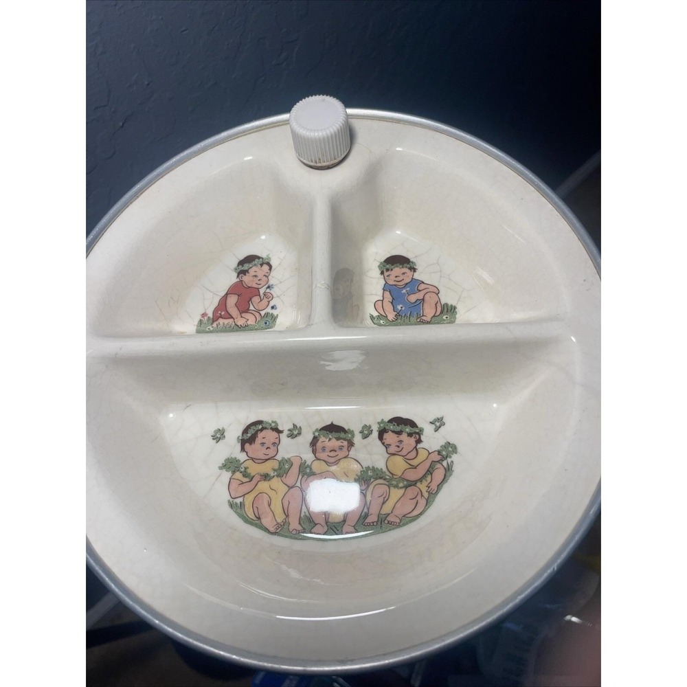 Original Vintage Excello Illustrated Baby / Child Divided Warming Dish- Bowl